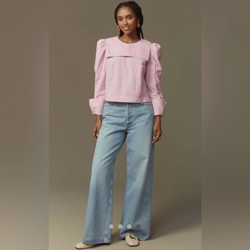 NWT! Maeve Puff-Sleeve Seersucker Blouse - Picture 3 of 8